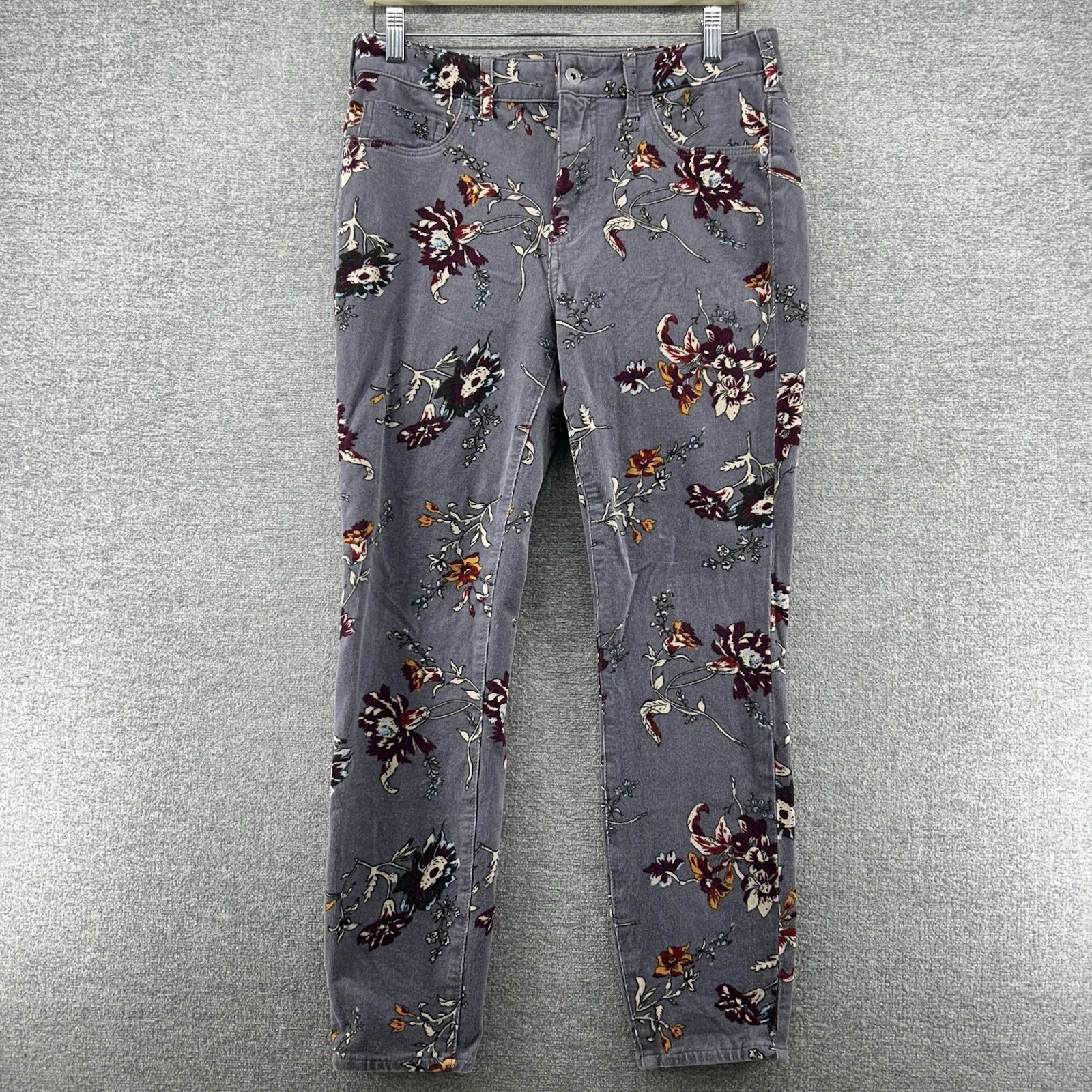 Pilcro Anthropologie High Rise Skinny Pants Women Size 30 Gray Corduroy Floral